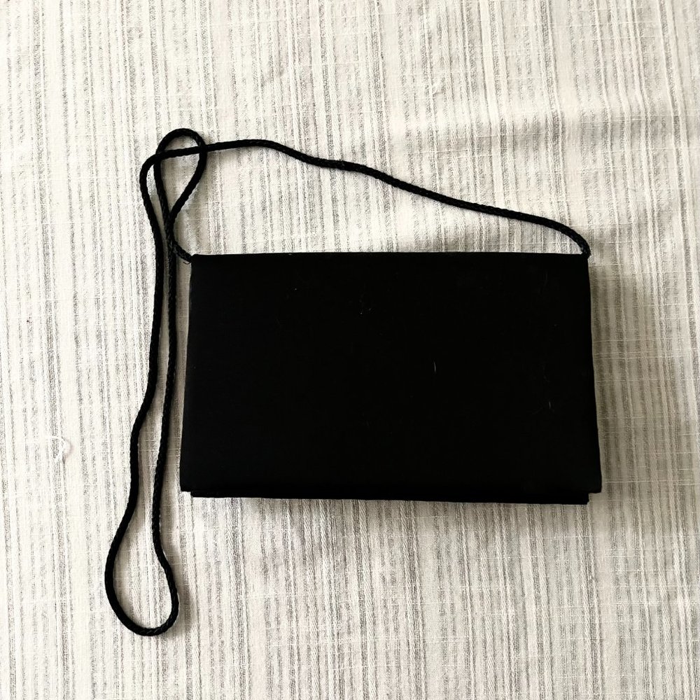 Vintage Carla Marchi Black/Crystal Black "Envelope Clutch" Satin Crossbody - Picture 3 of 7